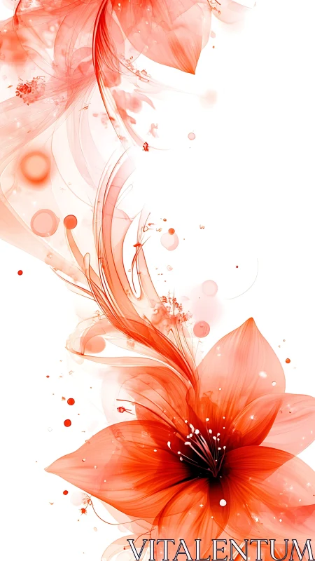 Abstract red lily rendered in translucent digital watercolor