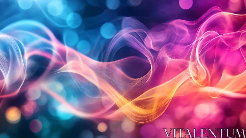 Multicolor flowing light waves over blurred bokeh field.