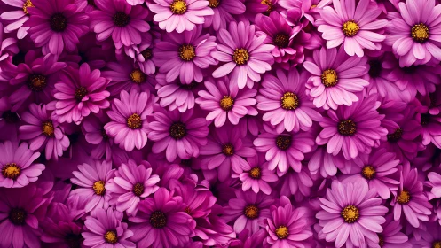 Vibrant Pink Daisy Flowers Densely Packed.