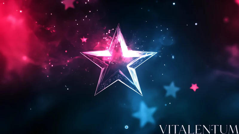 Transparent five-point star in nebula-like digital field.