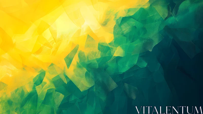 Abstract geometric painting with yellow and green gradients.