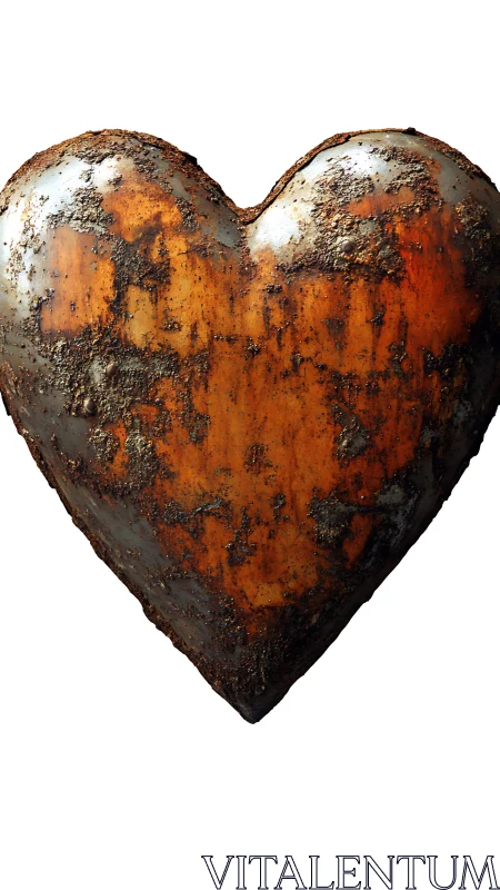 Weathered Metal Heart Against White Background Symbolizing Resilience