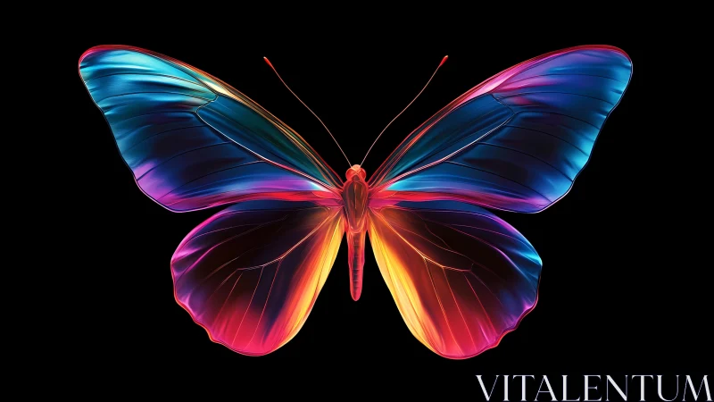 Vibrant neon butterfly glows against a deep black void
