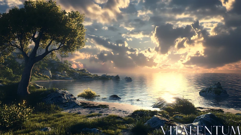 Golden Hour by the Shore: Nature's Peaceful Embrace.