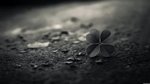 Solitary clover quietly rewrites luck on a grayscale road