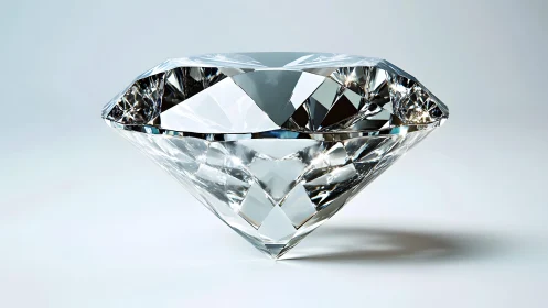 Brilliant cut diamond gemstone on white background, hyper-realistic style.