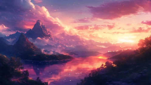 Twilight-drenched peaks lean into a molten lavender horizon