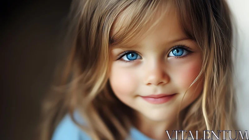 Young Girl with Blue Eyes and Soft Brown Hair Portrait.
