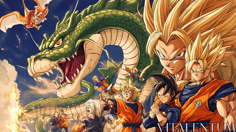 Legendary heroes gather beneath a roaring cosmic dragon