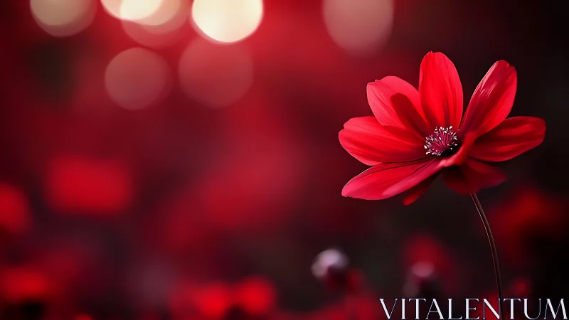 Radiant Red Bloom Against Dreamy Lights.