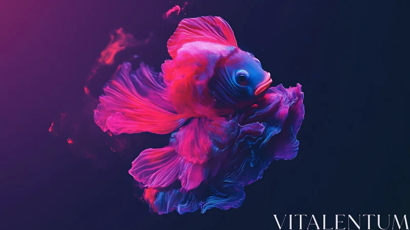 Neon-toned ornamental fish rendered in digital abstraction.