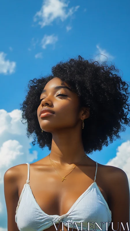 Sunlit upward portrait in bright midday blue sky context
