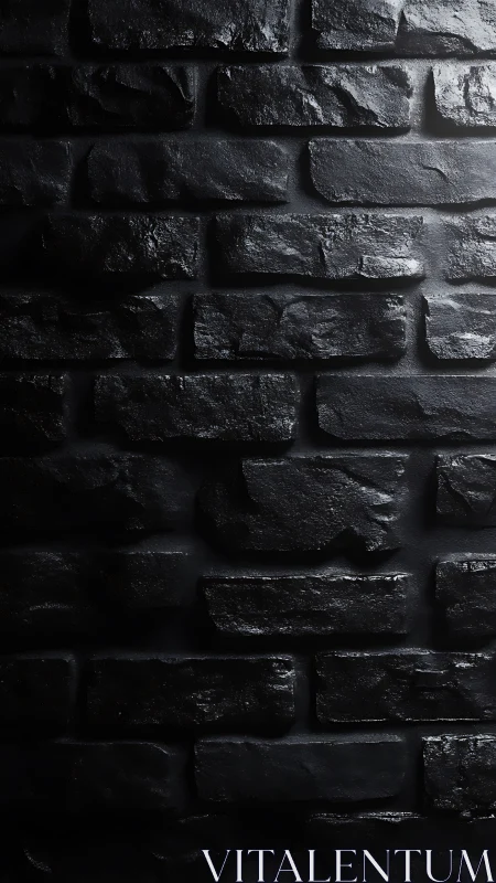 Gleaming black brick wall under dramatic side lighting.