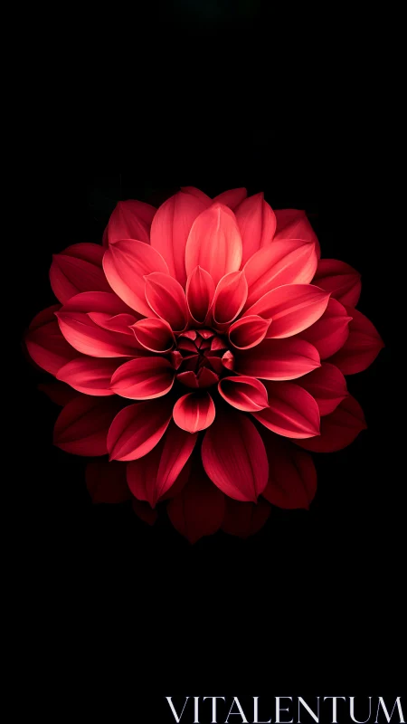 Radiant Red Dahlia Bloom Glowing Against Deep Black