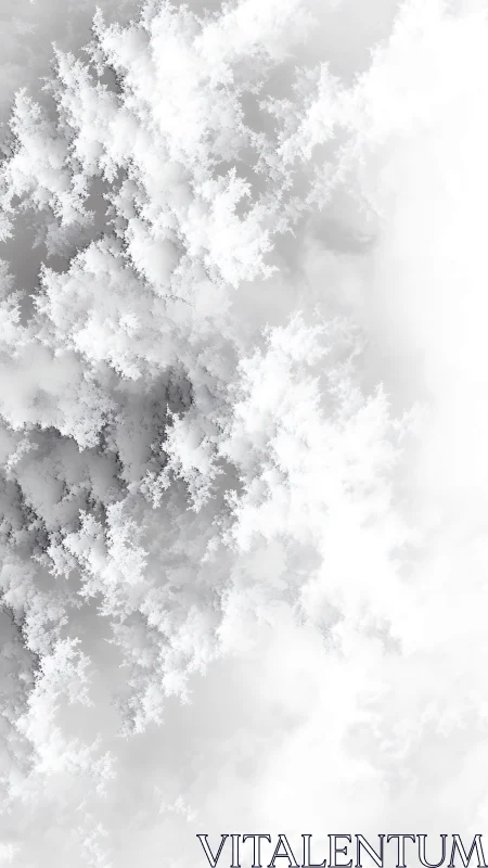 Fractal clouds drift through a luminous white abstract sky