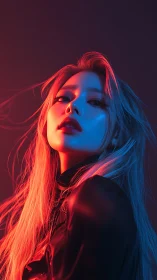 Neon-lit portrait captures fierce confidence in dual colors