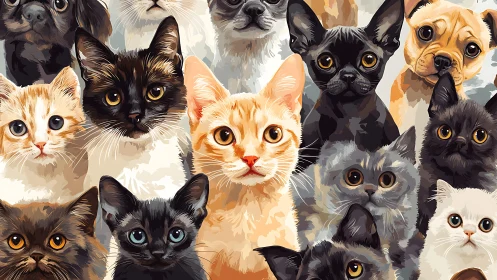 Diverse Cats and Dogs in Expressive Digital Illustration.