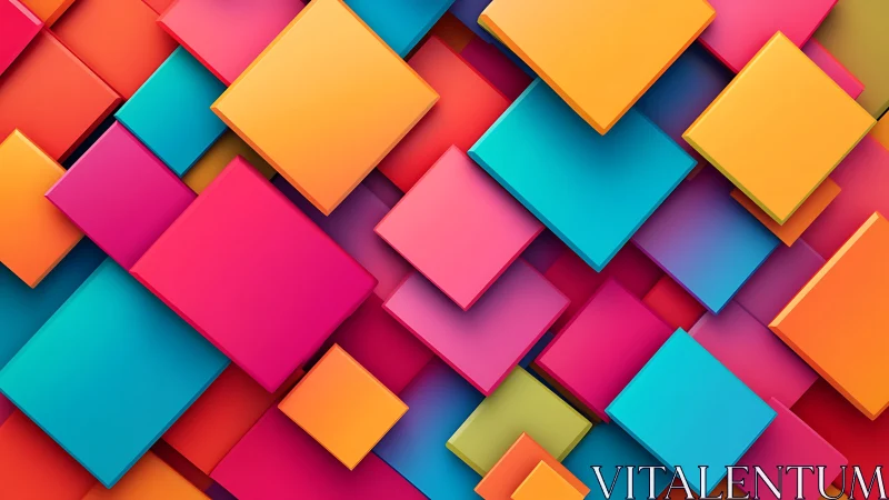 Overlapping colored square planes form a layered geometric field