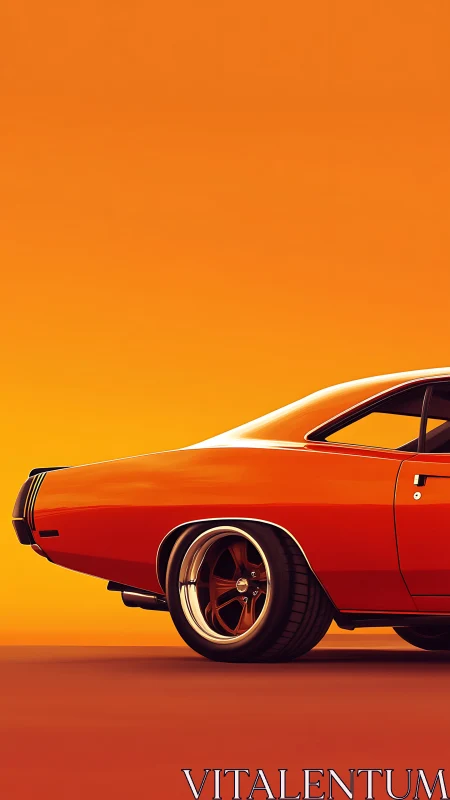 Retro muscle car rear profile rendered in saturated orange