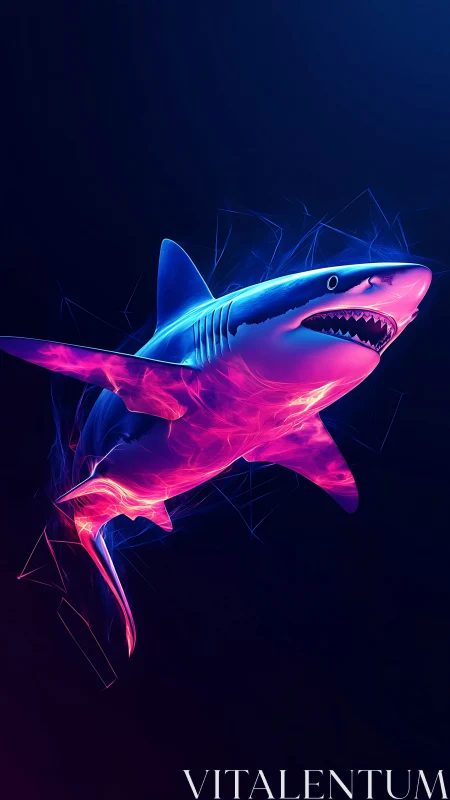 Neon gradient shark illustration with luminous polygonal trails