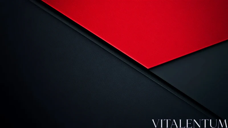 Bold red and black diagonal panels create sleek minimalism.