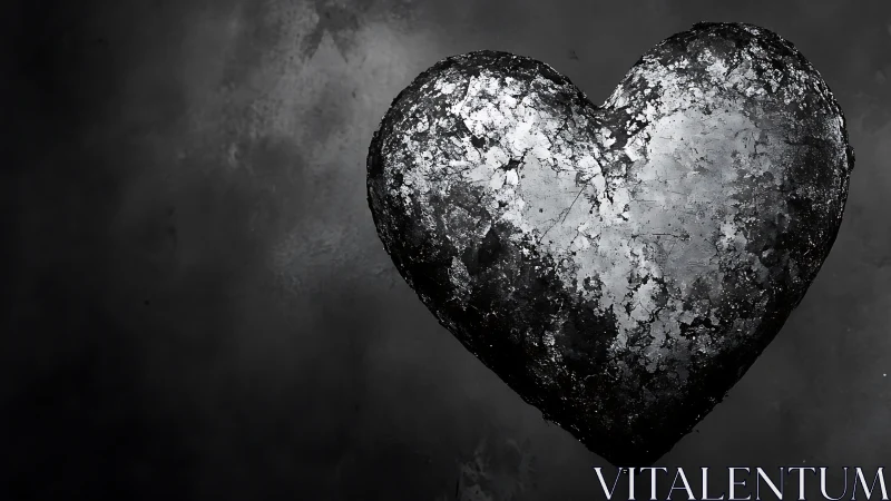 Heart-shaped stone form with mineral deposits in monochrome.