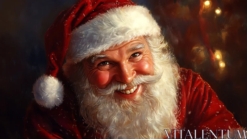 Santa Claus portrait shows close smiling face in red suit