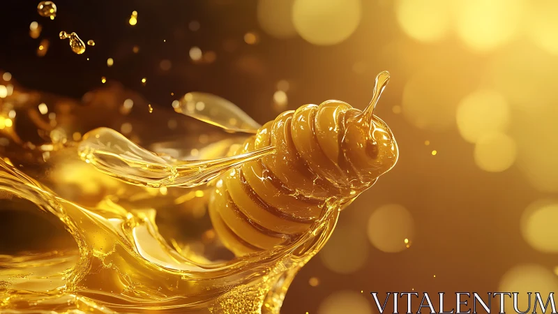 Viscous honey bee sculpture rendered with high-gloss fluid dynamics