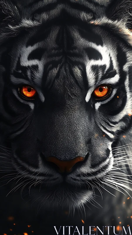 Ultra-detailed tiger portrait with ember-lit irises and micro fur