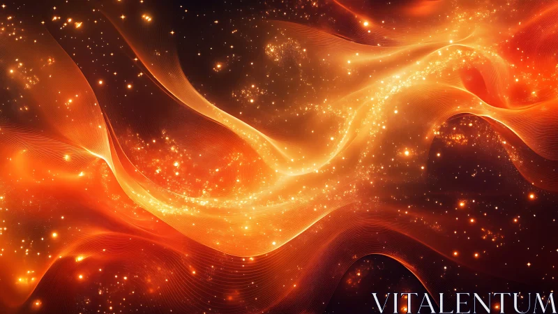 Orange and red light waves with particle effects flowing across dark background