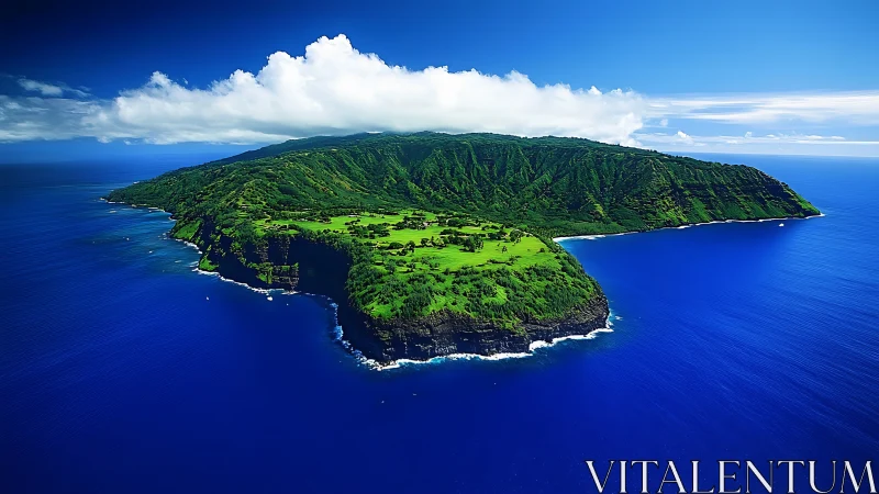 Verdant Island Paradise Emerges From Sapphire Ocean.
