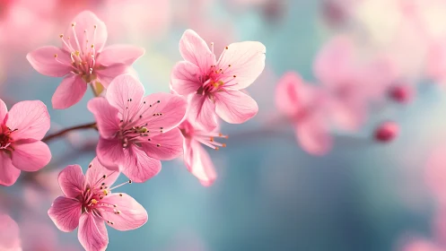 Pink Cherry Blossoms in Spring Bloom.