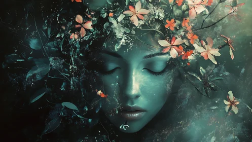 Dreamlike floral muse drifts in luminous underwater silence