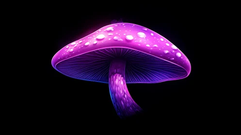 Neon bioluminescent mushroom rendered with high contrast rim lighting