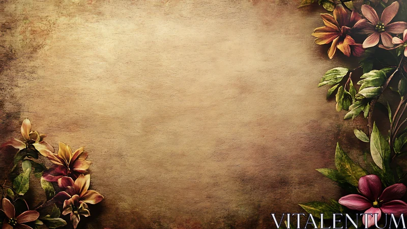 Vintage Floral Border Composition with Warm Tonal Transitions