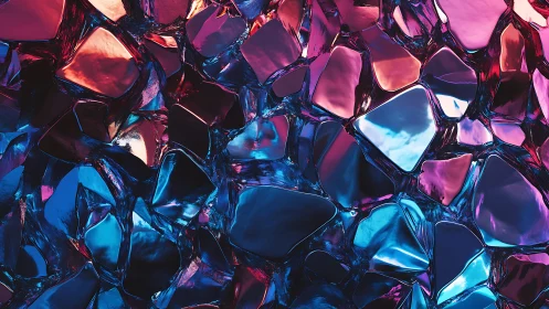 Abstract polygonal crystal pattern with vibrant blue and magenta hues.