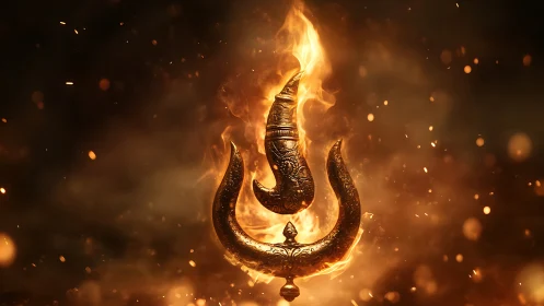 Fiery ornamental symbol burns amid swirling golden embers