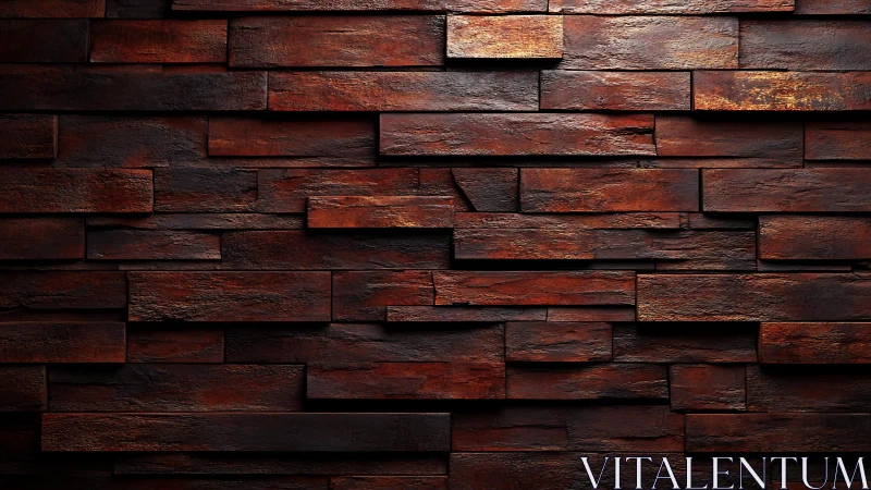 Deep Red Stacked Stone Wall Texture in Rustic Modern Style.