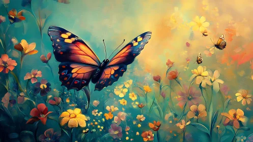 Luminous garden monarch drifting through painted daydreams.
