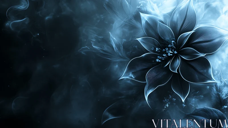 Spectral cyan floral structure suspended in vaporous nebulae.