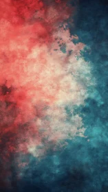 Textured red and teal color field forms a central blend