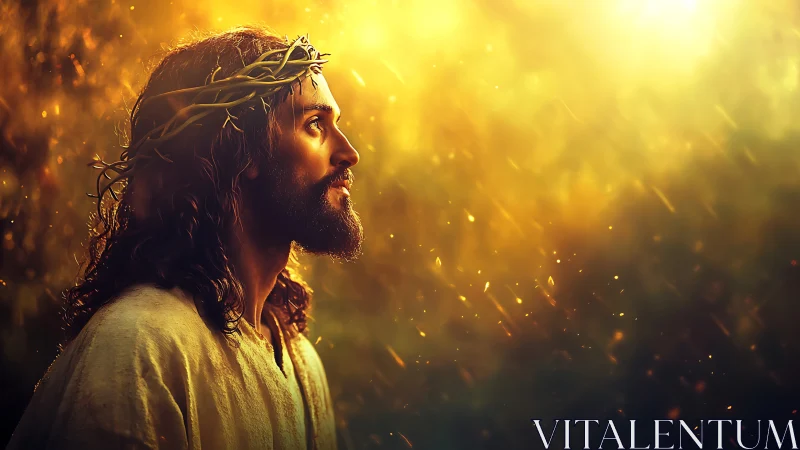 Digital painting profile portrait with radiant golden backlight.