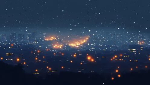 Bokeh Light Abstraction: Dense Urban Nightscape with Luminous Depth Layering