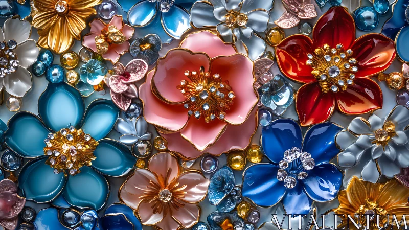 Luminous Glass Flowers Cluster Against Dark Palette.