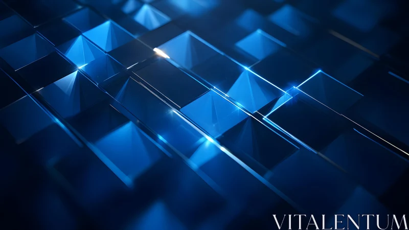 Abstract blue glass cubes with glowing highlights in digital style.