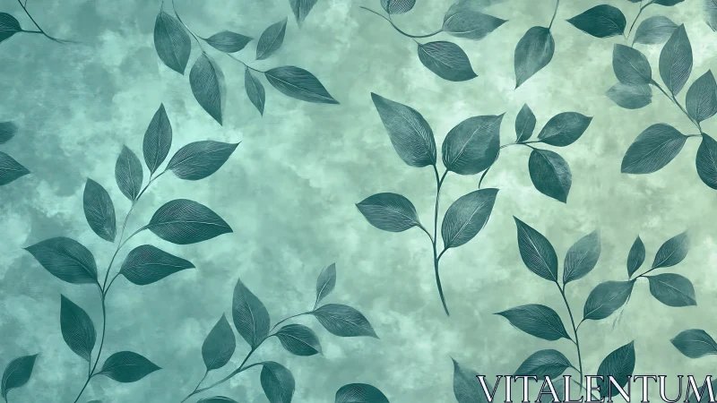 Soft teal leaf pattern drifts across a textured backdrop