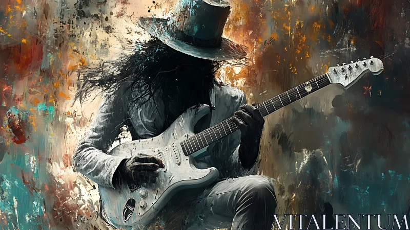 Shadowed guitarist in white suit pours soul into electric riffs