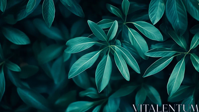 Soft teal leaves drifting in a quiet forest hush.