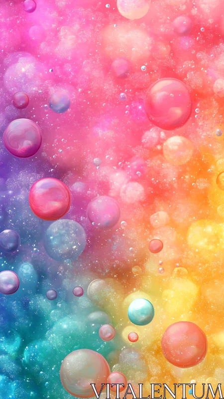 Iridescent soap bubbles drift through radiant rainbow nebula.