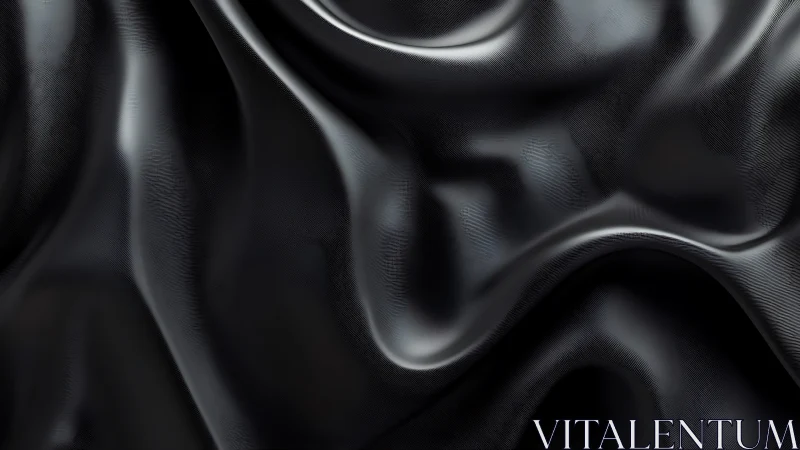 Lustrous black silk folds with high-gloss abstract ripples.